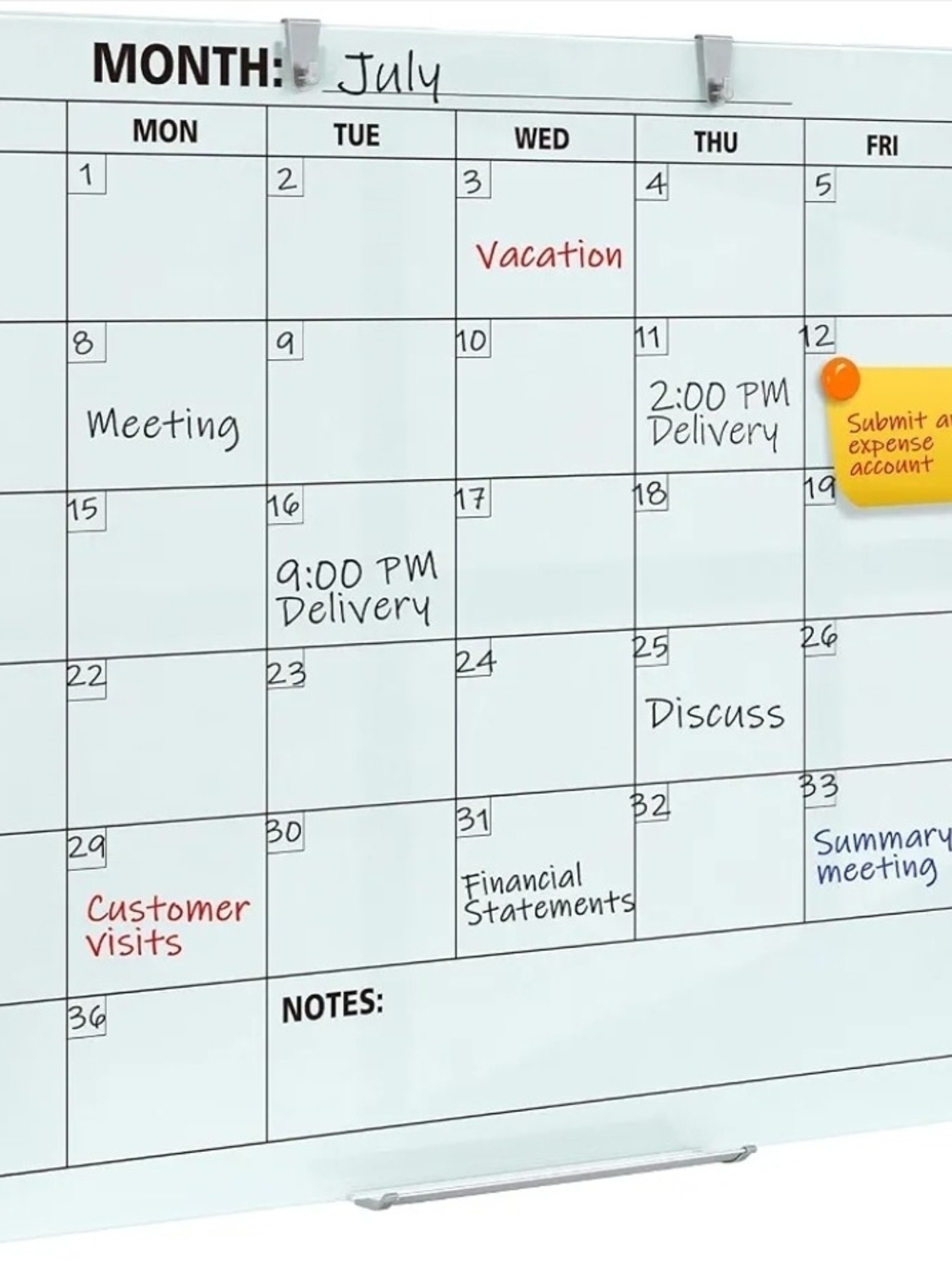 Glass Calendar Whiteboard, 48 x 36 Inches Dry Erase Planner Board
Frame